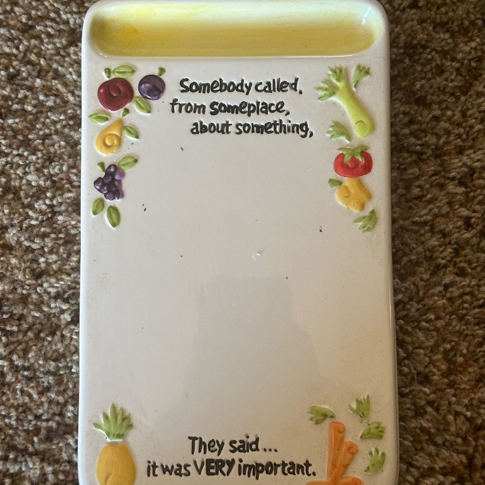 Ceramic Message Recipe Holder Tray - White with Colorful Fruit & Veggie Accents